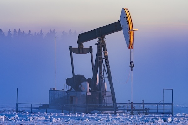 Oil pumping in winter in Alberta, Canada